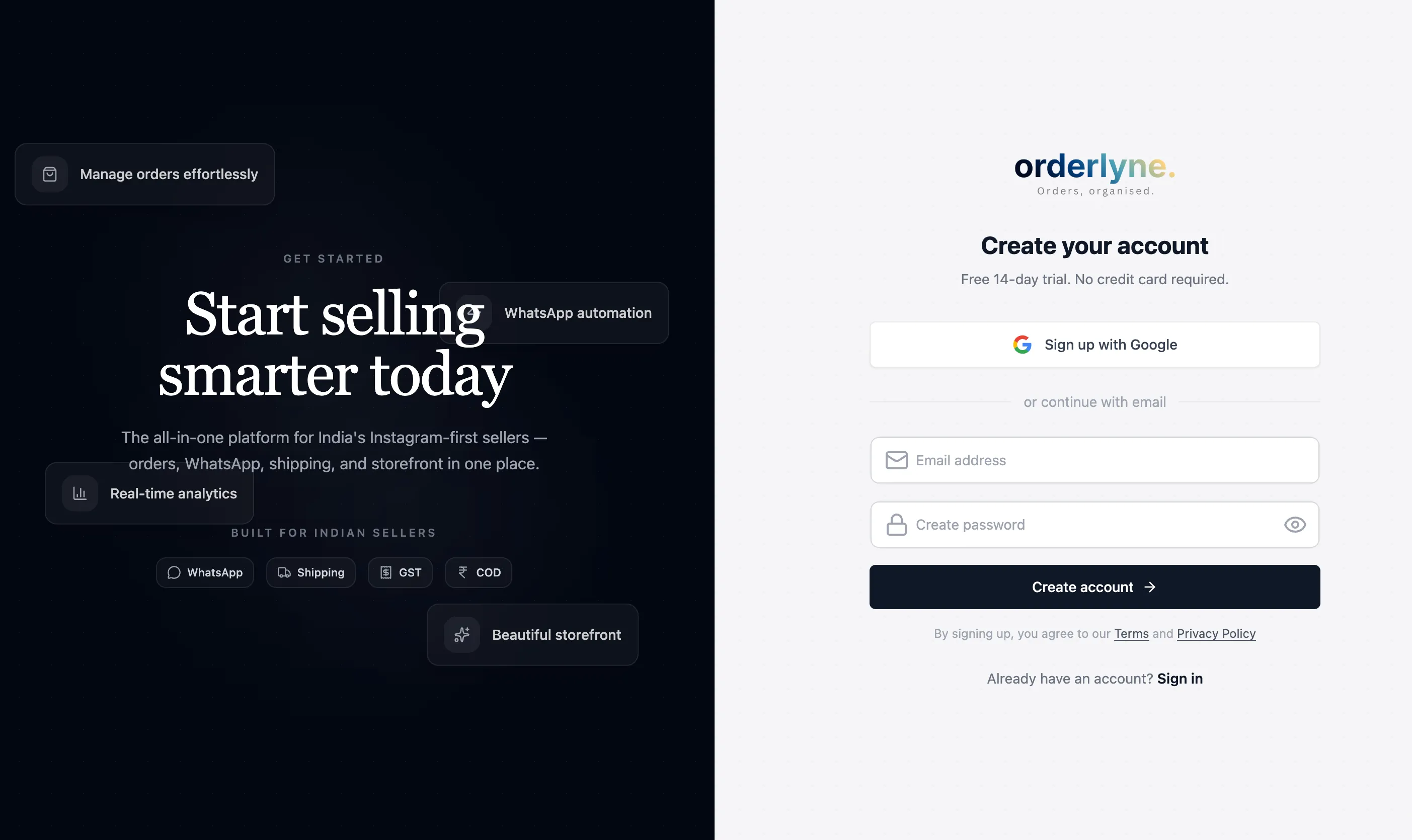 Sign up screen